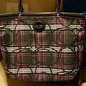 Coach 17712 Purple glitter plaid Tartan tote